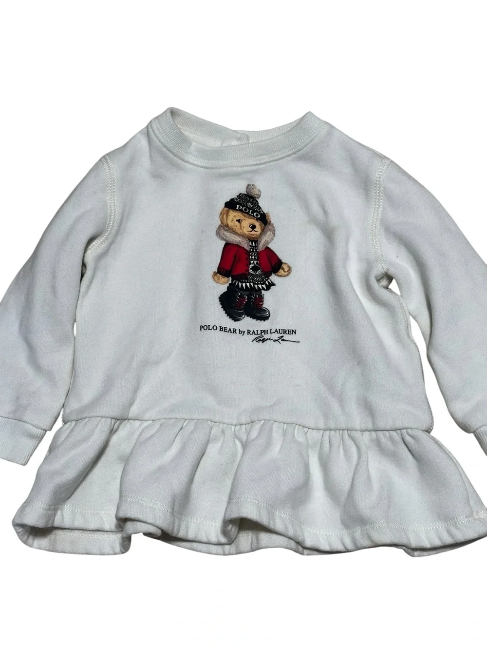 Ralph Lauren White Bear Graphic Peplum Top